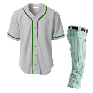 Uniforme de Béisbol para Hombre, Pantalones Grises con Rayas Verdes, Jersey de Manga Corta, Transpirable, de Algodón, Ropa Deportiva para Adultos - Product Image 5