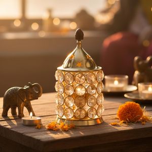 Brass Akhand Diya Oil Lamp with Crystal Matki Design | Traditional Brass Deepam for Puja <b>Mandir</b>, Diwali Decoration & Indian Hom - Product Image 6