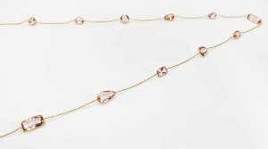 Collier en Morganite naturelle en or jaune massif 18 carats – Chaîne de pierres précieuses roses serties en forme mixte, bijoux de luxe de créateur - Product Image 4