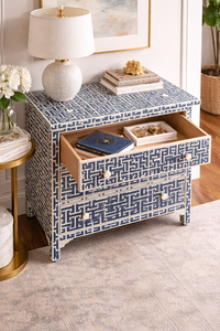 Modern Geometric Solid Wood Sideboard <b>Chest</b> of Drawers Blue White Accent <b>Storage</b> Cabinet for Dining Room Living Room Bedroom - Product Image 3