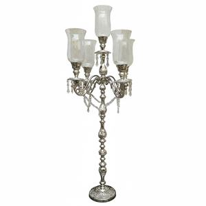 Candelabro Vela de 5 brazos con chimenea con cuentas de cristal Niquelado Pulido a mano Candelabro decorativo moderno hecho a mano - Product Image 6