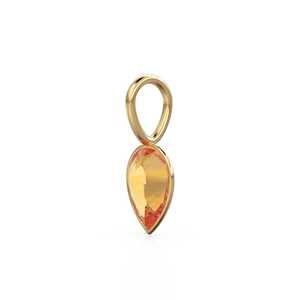 Pendentif Breloque en Or Jaune Massif 14 carats avec Citrine du Brésil, Monture pour Bijoux / Pierre de Naissance de Novembre / Pierre Précieuse Dorée de 7 mm / Coupe Poire - Product Image 4