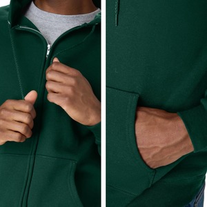 Sweat-shirt à capuche zippé vert pour homme, coupe classique, en polaire, couleur unie, pour l'automne - Product Image 3