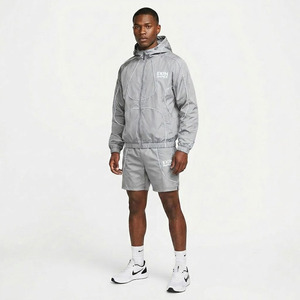 Custom Logo <b>Silver</b> Windbreaker Set, Men's Lightweight Metallic Two Piece Sportswear, Hooded <b>Jacket</b> and Shorts Athleisure Set - Product Image 3
