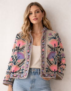 Chaqueta Bomber Bordada Suzani, Bordada a Máquina, Forro de Algodón Tejido, Ropa de Invierno Ecológica y Transpirable - Product Image 1