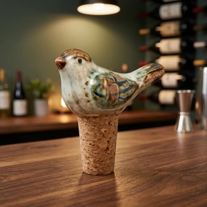 Eco-Friendly Ceramic Bird-Shaped <b>Bottle</b> <b>Stopper</b> with Cork Base for Olive Oil <b>Bottles</b> (Christmas Design) - Product Image 1