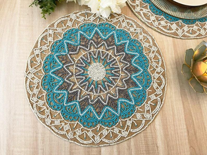 Beaded Handmade Customized Embroidery Luxury Home Wedding Eco-Friendly <b>Table</b> Placemats with Flower Design and Challah <b>Cover</b> - Product Image 2