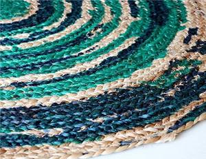 Stylish design tie dye braided jute <b>rugs</b> in round shape in green colour <b>natural</b> braided jute rope for round table mat bathmats - Product Image 2