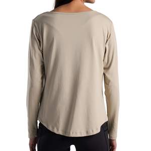 Camiseta de Manga Larga Personalizada para Mujer, Cuello Redondo, Corte Holgado, Informal, para Gimnasio, Transpirable, de Algodón Suave, para Fitness, Yoga, Lisa, Beige - Product Image 4