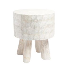 Taburete de Lujo con Incrustaciones de Nácar, Mesa Auxiliar Redonda de Mosaico de Concha con Patas de Madera Maciza para Sala de Estar, de Vietnam - Product Image 1