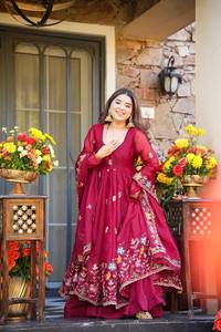 Traje ANARKALI PLAZZO DUPATTA con bordado de hilo de seda GMY pesado y lentejuelas, estilo vintage, largo hasta el suelo, de secado rápido, ideal para fiestas. - Product Image 4