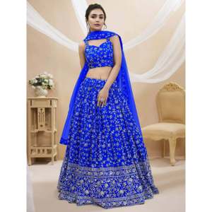 Women's Blue <b>Sequins</b> Georgette Wedding Lehenga Choli Set - Product Image 5