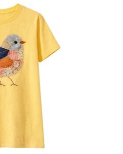 Customized Vintage <b>Patchwork</b> Bird TShirt Women Cotton Crew Neck Short Sleeve Casual Summer <b>Top</b> Cute Applique Graphic Custom Logo - Product Image 2