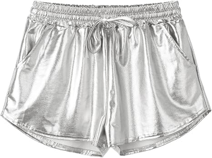 Shorts Metálicos Brillantes Y2K para Mujer, Cintura Elástica Media con Cordón Lateral, Fruncidos, Ecológicos, Transpirables, Ajustados y Sexys - Product Image 5
