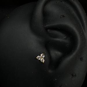 Modern Trinity Lab Grown Diamond <b>Piercing</b> Stud In 14K <b>Gold</b> For <b>Tragus</b> Helix Conch And Rook - Product Image 2