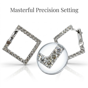 Boucles d'oreilles Huggie losange en or blanc 18 carats, sertissage pavé géométrique, bijoux de mariée raffinés sur mesure, cadeau haut de gamme pour femme - Product Image 2