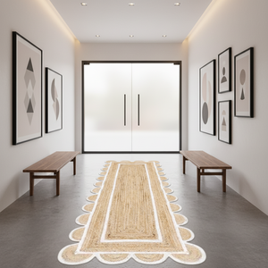 Tapis de sol rectangulaire en jute style ferme, couleur unie, antidérapant, à poils plats, pour couloir, avec envers en caoutchouc, fin, 100 % matériau organique - Product Image 3