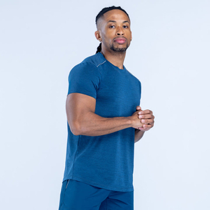 Nouvel Arrivage en Gros – T-shirt de Course Homme Bleu Tempête – T-shirt de Sport Haute Qualité à Manches Courtes Léger avec Piping Réfléchissant - Product Image 1