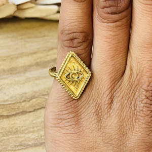 Anillo de Ojo Turco de Diseño Único, Anillo Boho de Latón para Mujer, Chapado en Oro de 18k, Anillo Geométrico de Protección, Estilo Tribal Vintage, Venta al por Mayor/OEM/ODM - Product Image 6