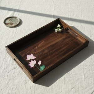 Hand-Painted Wooden Serving Tray | Pichwai Lotus Indian Art <b>Home</b> <b>Decor</b> , <b>Gift</b> for her, <b>Home</b> <b>Decor</b>, Kitchenware - Product Image 4