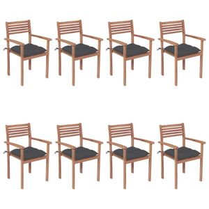 Set di 8 Sedie Impilabili in Poliestere Effetto Teak Antracite - Product Image 1