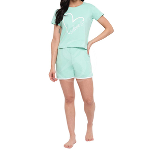 Ensemble haut et short d'été premium pour femme, brodé uni, sans couture, à épaules tombantes, en tissu doux et respirant - Product Image 2
