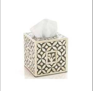 Caja de pañuelos cuadrada hecha a mano con incrustaciones de hueso, diseño tradicional indio artesanal y ecológico para decoración de sala de estar u oficina. - Product Image 5
