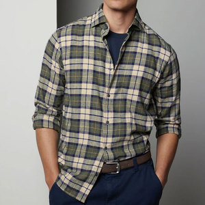 Prix de gros usine Nouvelle chemise en flanelle élégante pour homme, personnalisable avec marque privée, en coton doux à carreaux, boutonnée, manches longues, haute qualité - Product Image 1