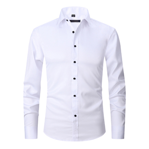 เสื้อเชิ้ตแขนยาวผู้ชาย สีพื้นเรียบง่าย สไตล์ธุรกิจ ผ้าฝ้าย 100% คอตั้ง ผ้าป๊อปลิน ระบายอากาศดี ขายส่ง - Product Image 5