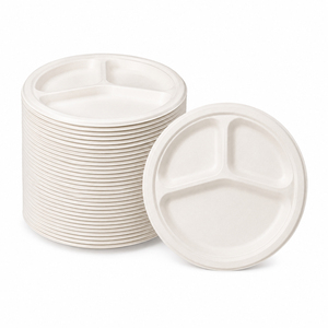 Platos Desechables de Bagazo de 10 Pulgadas con 3 Compartimentos, Aptos para Microondas, Resistentes al Agua, Compostables, para Servicio de Alimentos, Fiestas y Catering - Product Image 4