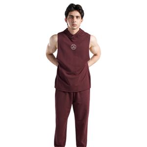 Maroon Perform Hooded Tank Men's Sleeveless Gym Hoodie <b>Vest</b> Cotton Workout Training Fitness Bodybuilding <b>Stringer</b> Athletic - Product Image 1