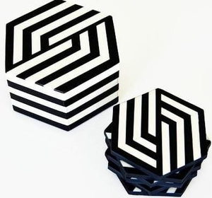 Posavasos de Diseño Clásico con Incrustaciones de Hueso, Ecológicos, Base de Madera Hecha a Mano, Motivos Étnicos, Juego de 6, Nogal - Product Image 1