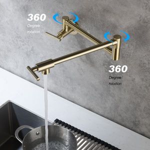 Rubinetto da cucina a parete pieghevole a doppia maniglia in ABS lucido e spazzolato e ottone, per uso commerciale - Product Image 3