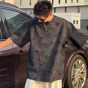 เสื้อยืดโอเวอร์ไซส์พิมพ์ลายสำหรับผู้ชาย แขนสั้น คอกลม สไตล์สตรีท ผ้าเจอร์ซีย์ถัก 100% ผ้าฝ้าย ระบายอากาศได้ดี น้ำหนัก 220 กรัม - Product Image 3