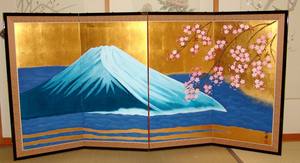 Japanese <b>Art</b> Deco Traditional Gold <b>Leaf</b> & Silk BIOMBO Folding Screen Wall <b>Art</b> Partition for Living Room Dining Room - Product Image 2