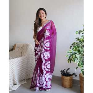Saree fantaisie avec beau fil Work & Cut Dana Embroidery Performance Wear - Product Image 6
