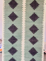 Tapis de couloir Bohème Vert en Laine et Jute, Kilim Scandinave Fait Main, Personnalisé pour Ferme, Couloir, Hall d'entrée