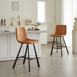 Sgabello da Bar Ergonomico in Ecopelle con Schienale Curvo, Robusta Struttura in Metallo Nero, Seduta Alta con Poggiapiedi per Uso in Cucina - Product Image 6