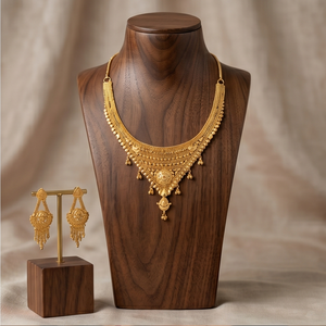 Divyoro Women's Copper Alloy Yellow Gold Plated Classic <b>Statement</b> <b>Necklace</b> Set Tassel Earrings Adjustable Length Ethnic Wedding - Product Image 2
