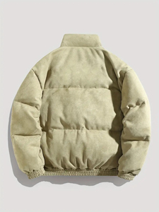 Men's <b>Thick</b> <b>Fleece</b> Puffer <b>Jacket</b> Stand Collar Zipper Closure Solid Color Winter Casual Outerwear with Pockets Regular Fit - Product Image 5
