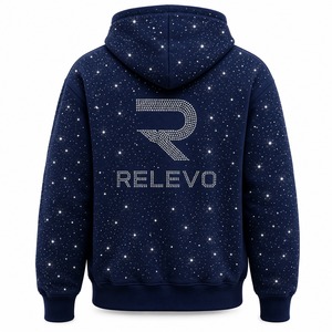 Sudadera con Capucha y Cremallera para Hombre RELEVO, Logotipo con Pedrería, Estampado en la Espalda, 100% Algodón, Tejido de Rizo, Impermeable, Ecológica, Corte Regular - Product Image 1