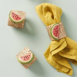แหวนรองผ้าเช็ดปากรูปแตงโมสวยงาม ลายผลไม้สานหวายธรรมชาติ สไตล์โบโฮ ของตกแต่งโต๊ะอาหาร ของขวัญสำหรับงานเลี้ยง - Product Image 1