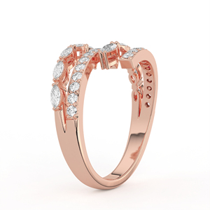 Anillo de compromiso solitario de oro de 14K y 18K con diamante cultivado en laboratorio de corte marquesa, diseño cruzado contemporáneo y piedra de acento redonda - Product Image 4