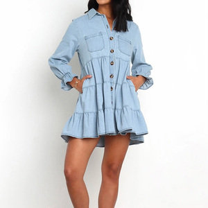 Women Pearl Style Denim Shirt Elegant Casual Fashion Long Sleeve <b>Button</b> Front <b>Jean</b> Blouse Stylish Clothing Top For Women - Product Image 5
