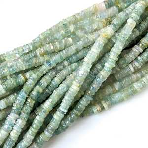 Natural Aquamarine Heishi Disc Beads 4-5MM Smooth Aquamarine Gemstone Beads Strand For Jewelry Making Wholesale Loose Beads Bulk - Product Image 1