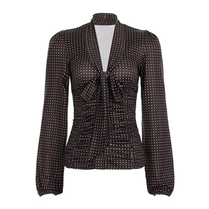 <b>Satin</b> Plain Dyed Solid Vintage Woven Breathable Eco-Friendly <b>Blouse</b> Long Sleeve with Front Bow Women Two Tone Daily Life Casual - Product Image 1