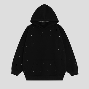 เสื้อฮู้ดผู้ชายสีดำทรงโอเวอร์ไซส์ ดีไซน์ลายจุดประดับเพชร ผ้าถักนิตติ้งลำลอง ใส่ได้ในฤดูใบไม้ร่วง - Product Image 1