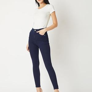 Jeans skinny taille haute pour femmes, bleu foncé, coupe slim, en coton extensible, pantalon décontracté en denim élastique - Product Image 5