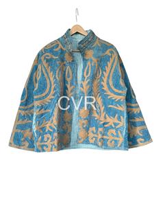 Abrigo bohemio de algodón bordado con estampado floral, cuello mandarín, manga larga, talla grande, ropa de abrigo de otoño para mujer - Product Image 2