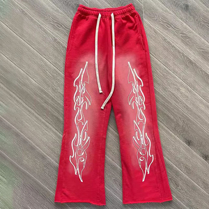 Pantalon de jogging décontracté pour homme, imprimé flamme, éco-responsable, taille élastique avec cordon de serrage, rouge et noir, 100 % coton, coupe évasée - Product Image 5